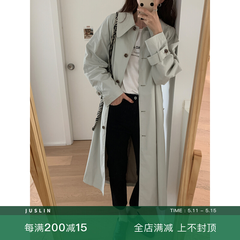 (time-limited 9 fold) light thin pure cotton tip with banana cuff early autumn Classic belt with long version of the wind coat F0722