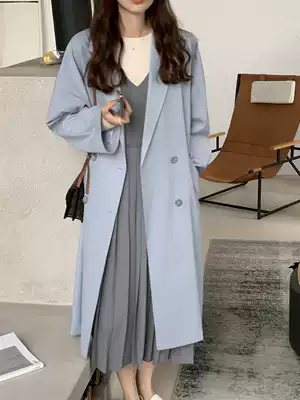 (Limited time 8fold) temperament lapel arch needle craft profile double-breasted long version of suit windbreaker F0803