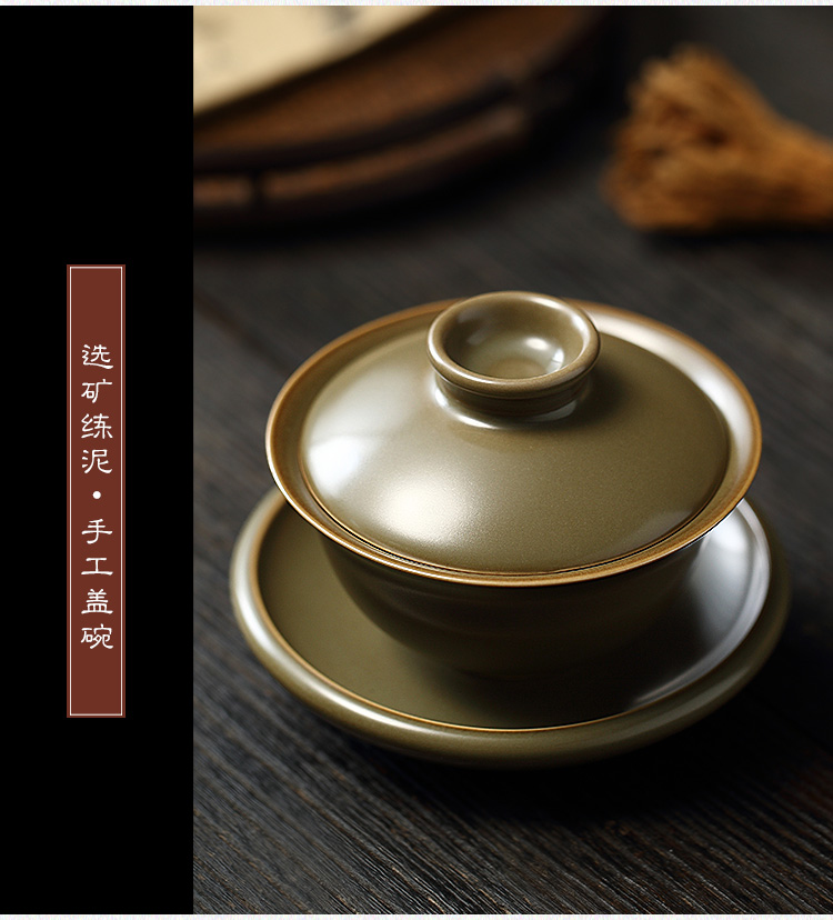 Jingdezhen measured cloud cloud 】 【 Jue color series capacitors if tureen all hand three bowls of household ceramic tea set