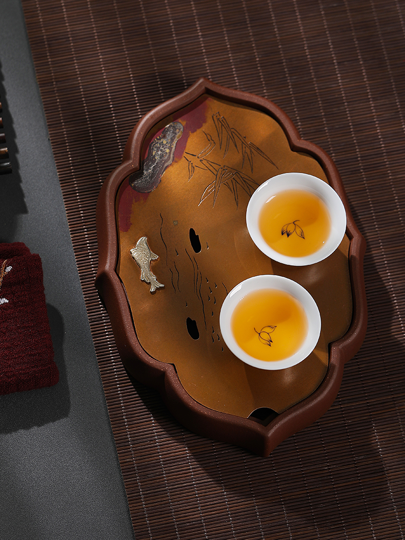Cloud Cloud copper purple sand dry 'tray was pot doesn water to raise savings pot pot pad dry terms tray of tea by hand