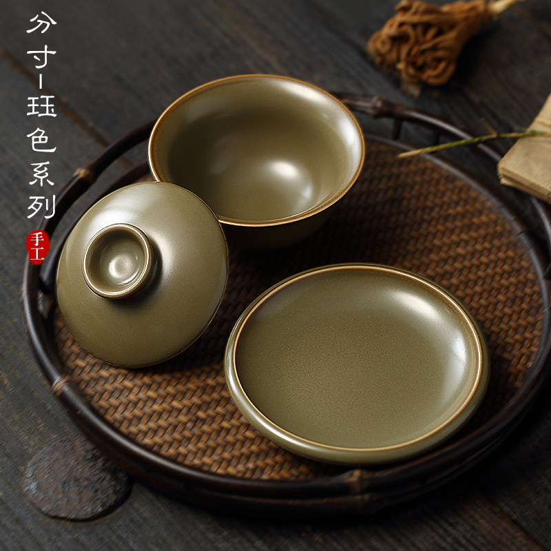 Jingdezhen measured cloud cloud 】 【 Jue color series capacitors if tureen all hand three bowls of household ceramic tea set