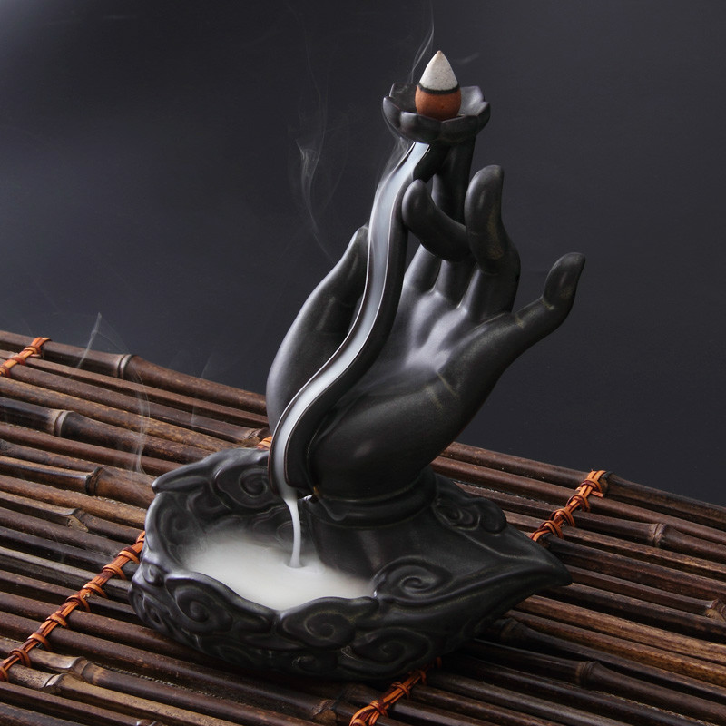 Jade Hand Guanyin Reverse Flow Incense Burner Tea Ceremony Accessories Ceramic Aromatherapy Burner Large Tower Sandalwood Agarwood Incense Burner Ornaments