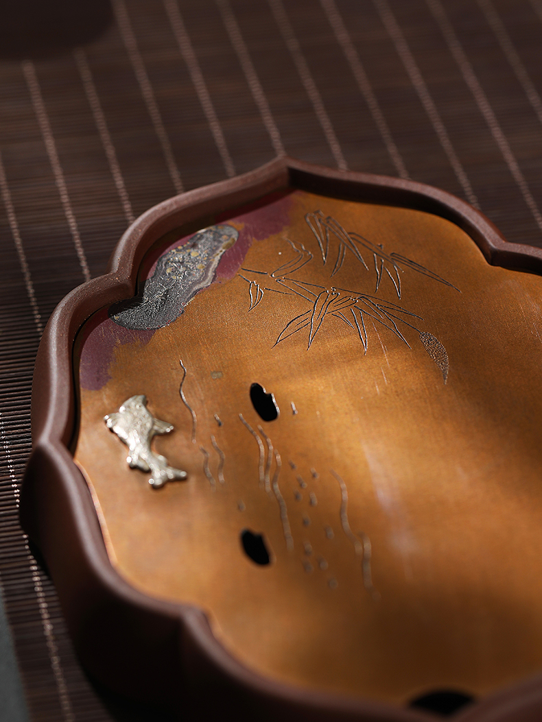 Cloud Cloud copper purple sand dry 'tray was pot doesn water to raise savings pot pot pad dry terms tray of tea by hand