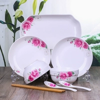Розовые 2 миски, 2 тарелки, 2 ложки, 2 палочки для еды, 1 рыбная тарелка
