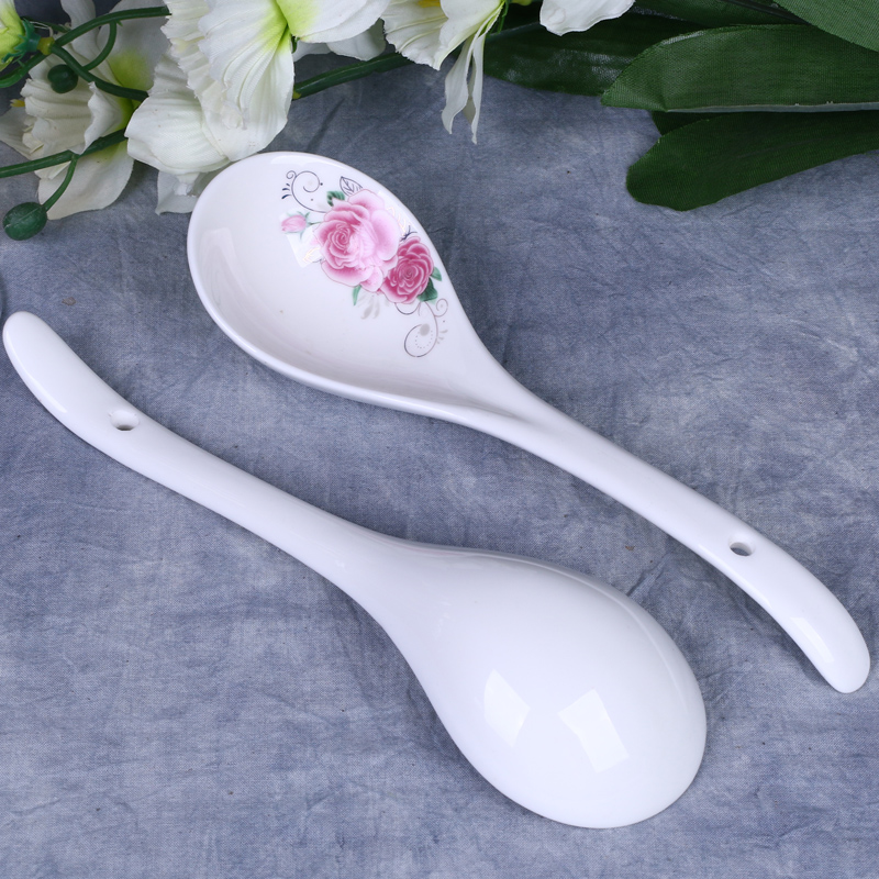 Ưu đãi đặc biệt 2 thìa 9 chín Jingdezhen gốm dài tay cầm thìa muỗng thìa gia dụng lò vi sóng - Đồ ăn tối khay đựng thức ăn