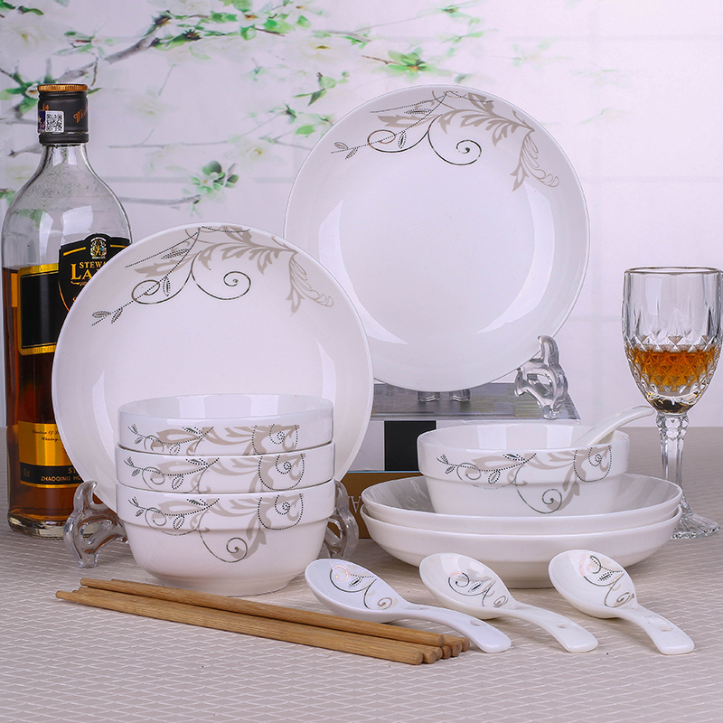 18 cái Jingdezhen gốm món ăn đặt bát gạo canh bát noodle bát bát gạo món ăn nhà sáng tạo bộ đồ ăn lò vi sóng