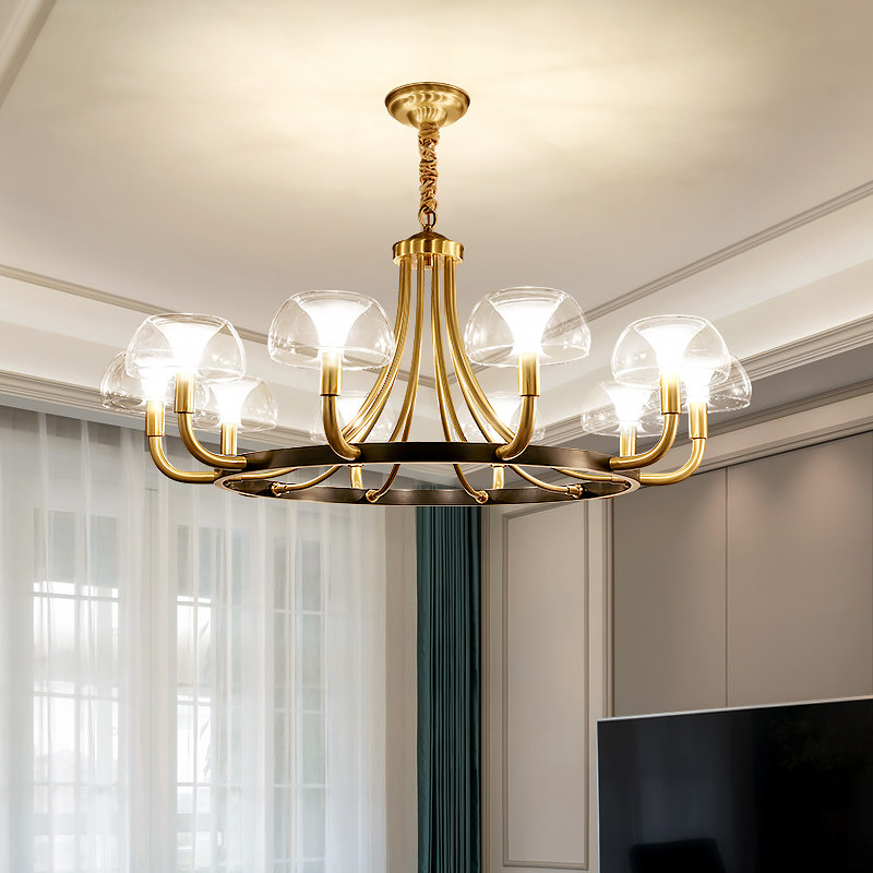 Original modern light luxury all-copper chandelier post-modern simple living room lamp dining room lamp American copper lamp Nordic lamps