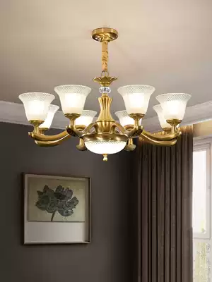 World crown all copper chandelier European living room lamp simple dining room lamp luxury atmosphere American copper lamp creative bedroom lamp