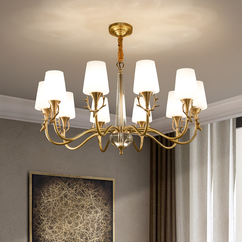 Crown American chandelier all copper living room lamp lamp bedroom restaurant lighting Lighting Lighting Angle creative copper lamp