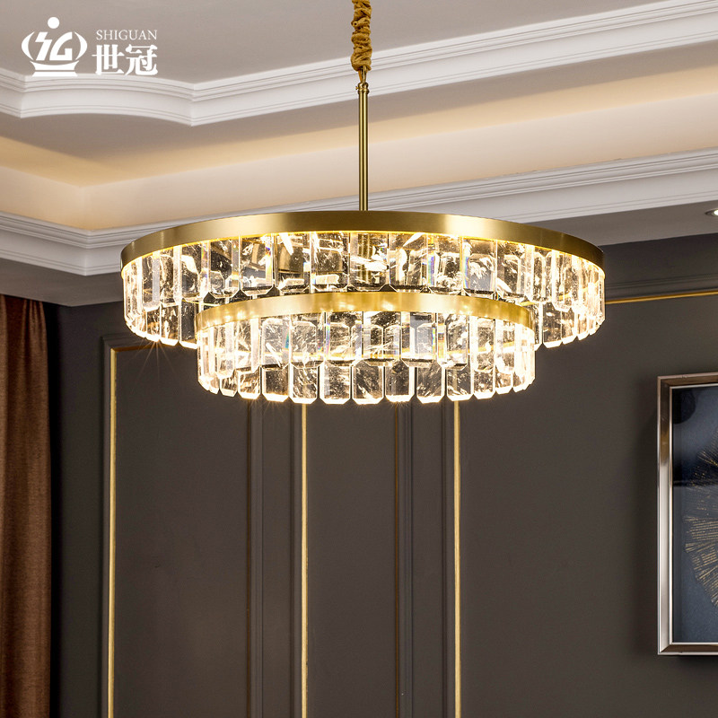 Full copper light lavish hanging light rear modern minimalist water crystal light Living room lamp Main atmospheric dining room Fancy Port Style Villa Lamps