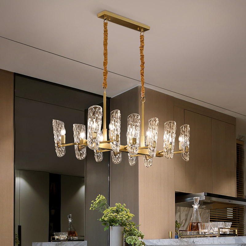 World Crown light luxury chandelier dining room lamp all copper crystal post modern simple atmosphere American copper lamp European dining room chandelier
