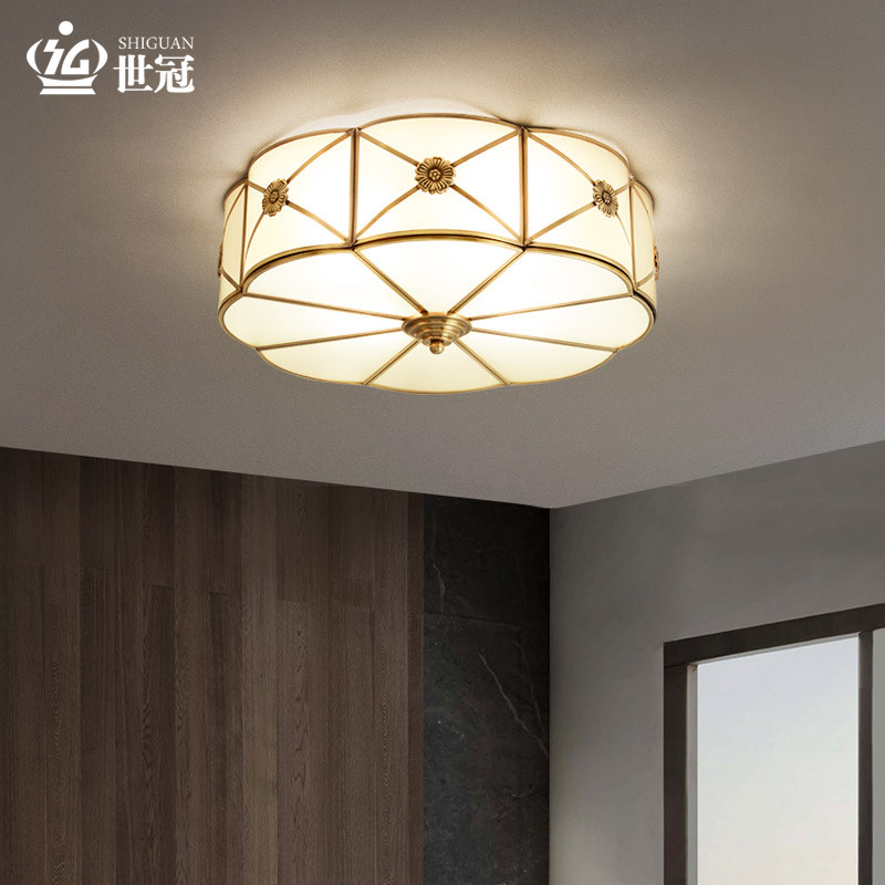 Crown Master Bedroom Circular European aisle lamp lights warm romantic all copper ceiling lamp