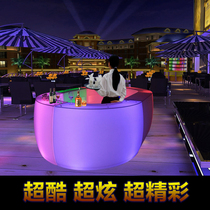 Value-added LED luminous bar table table and chair Round household welcome front desk table Entertainment LED combination high stool loose table