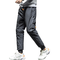 Down pants mens pants winter Korean style trendy straight outer wear warm trousers autumn and winter style plus velvet thickened cotton pants