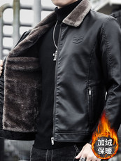 Одежда из кожи 皮衣男士外套秋冬季加绒加厚上衣服机车冬装羊羔绒皮毛一体皮夹克