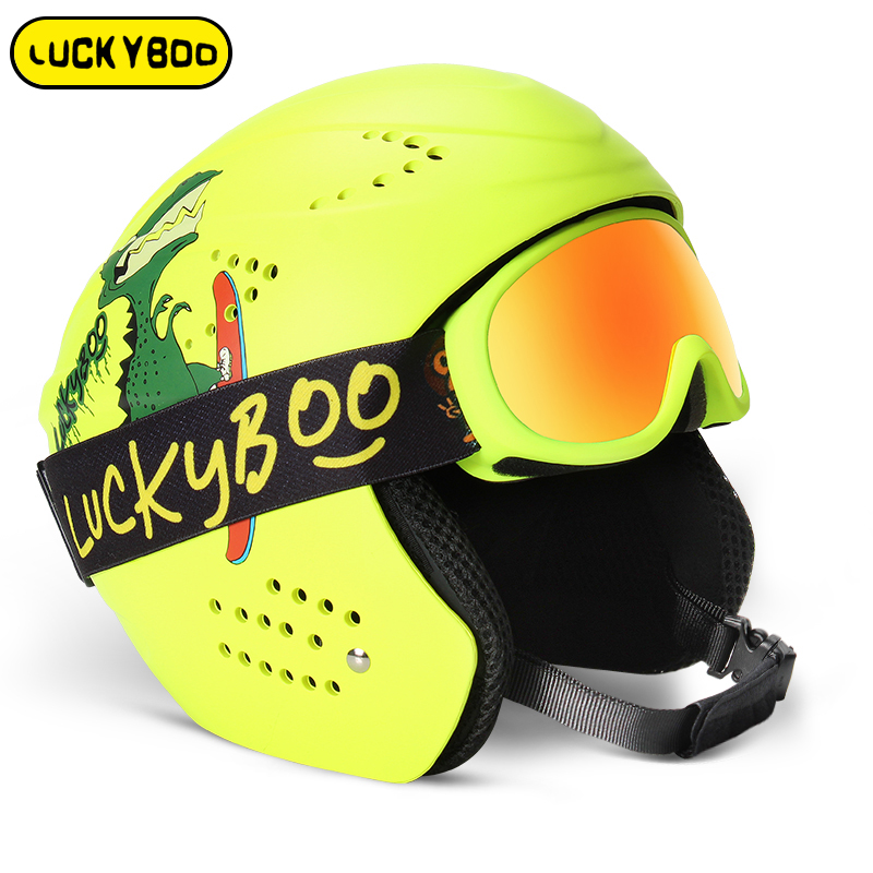 Luckyboo Children Ski Safety Helmet Baby Snow Armor Cute Cartoon Toddler Girl Boy Full Armor Single Double Board Equipped