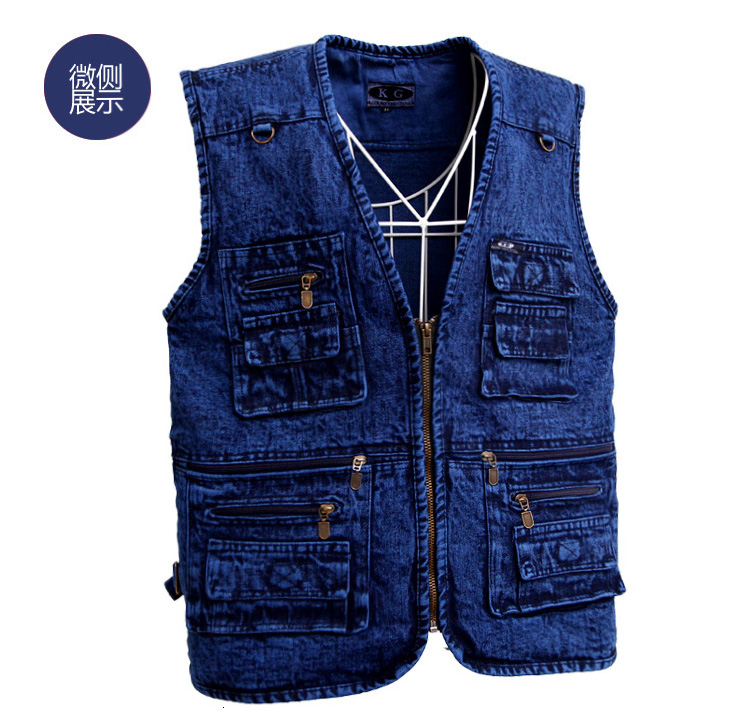 Trung niên cao bồi vest nam cotton đa túi cộng với phân bón để tăng mùa xuân và mùa thu nam vest vai nam vest vest