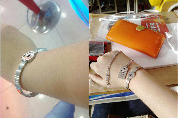 Vòng tay đôi có thể được chạm khắc vòng cổ chìa khóa 925 sterling bạc vòng tay đồng tâm với khóa vòng tay Ngày Valentine - Vòng đeo tay Cuff vòng dâu tằm cho bé