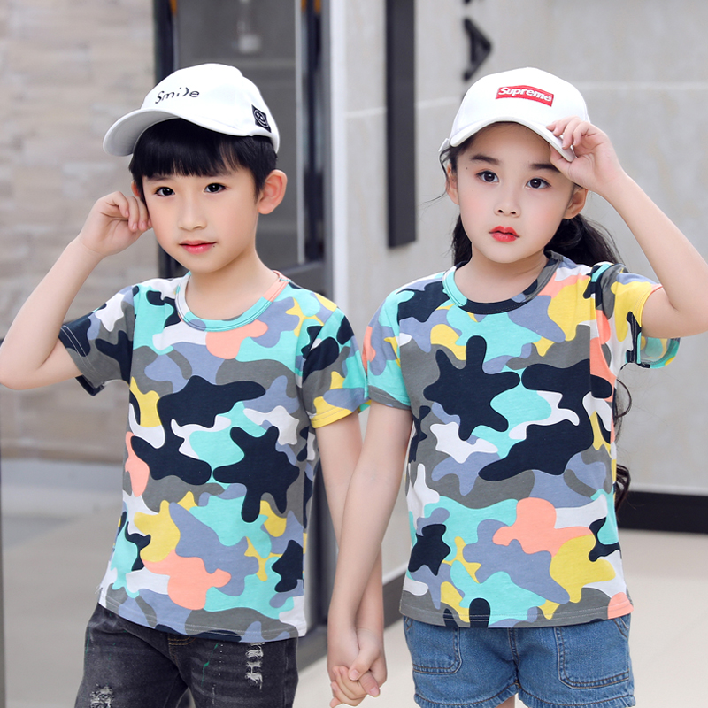 Child Summer Clothing Boy Pure Cotton Blouse Half Sleeve Mid-Child Short Sleeve T-shirt T-shirt Summer Boy Fit 2021 New Summer
