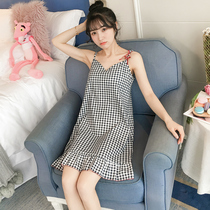 Hong Kong counter sling pajamas womens nightgown summer cotton thin Korean cute home wear with chest pad