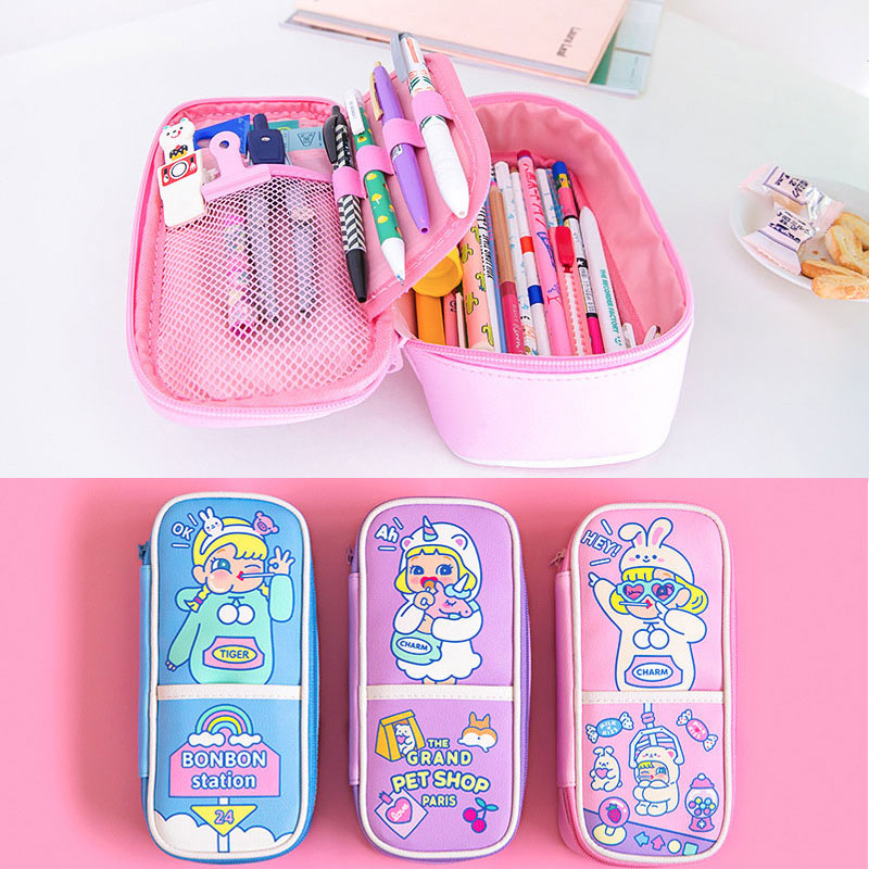 milkjoy stick large capacity pen bag cute cartoon pen case Soft girl student make-up containing bag