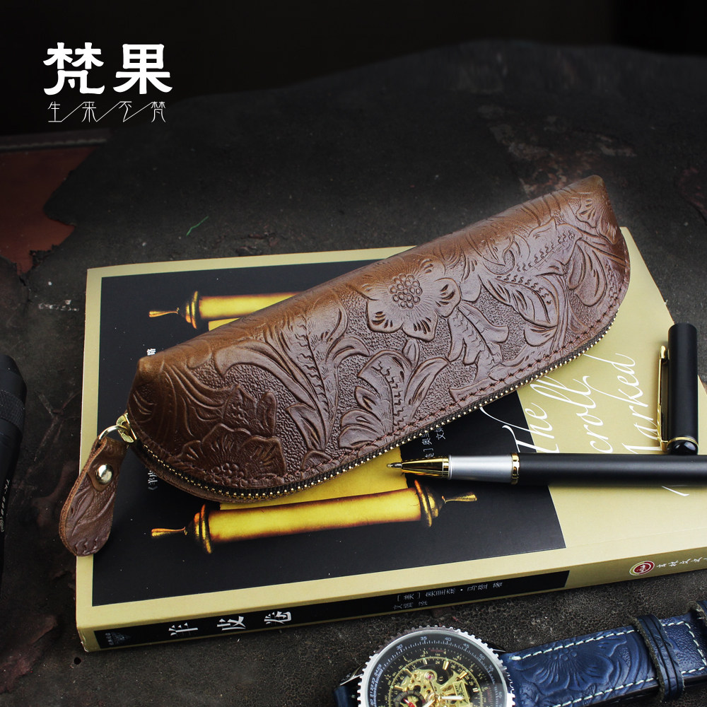 Handmade leather retro pencil bag student pencil bag large capacity pencil case stationery bag cowhide storage bag pen bag tide