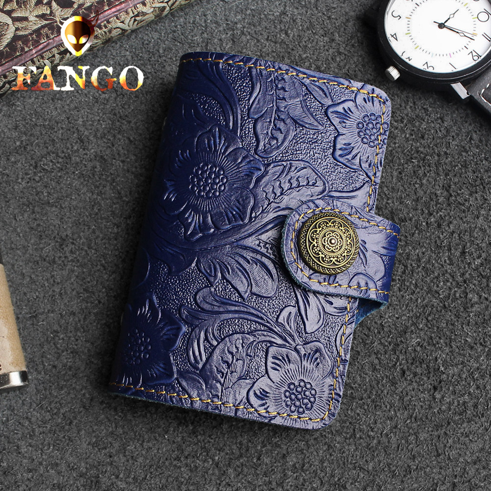 Original handmade cowhide card bag women's retro multi-card position bag men's leather carving document bag crazy horse leather leather card bag tide