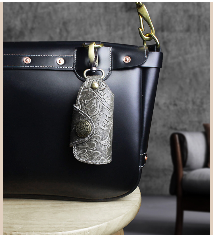 Da xe chìa khóa Baotou lớp da bò handmade retro key bag retro eo treo xe điều khiển từ xa bao da túi đựng chìa khóa