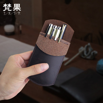  Handmade leather pen bag first layer cowhide pen box stationery box storage large-capacity pen box mens and womens retro leather case tide