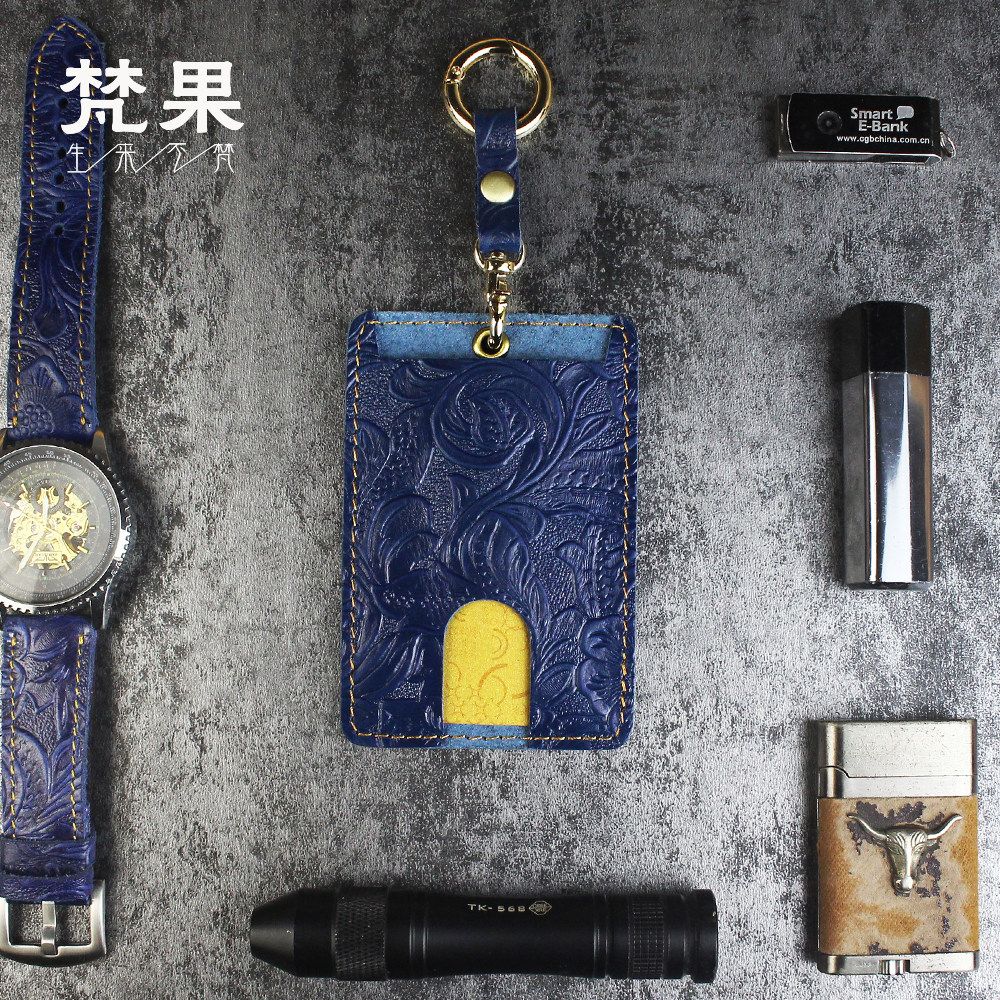 Handmade leather card bag retro bus subway card leather cover head layer cowhide rice card protection bag waist hanging document bag tide