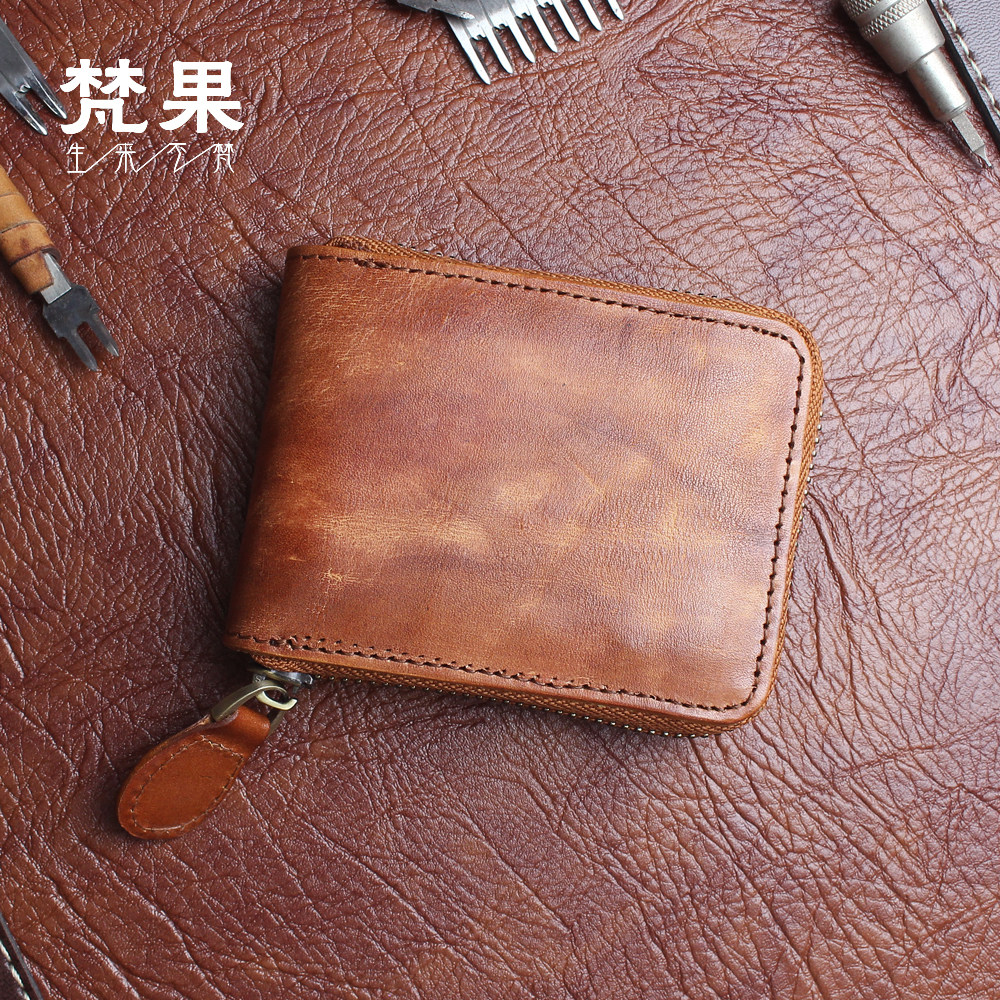 Handmade first layer cowhide men's card bag genuine leather credit card sleeve zipper card holder female multi-card position document coin purse tide