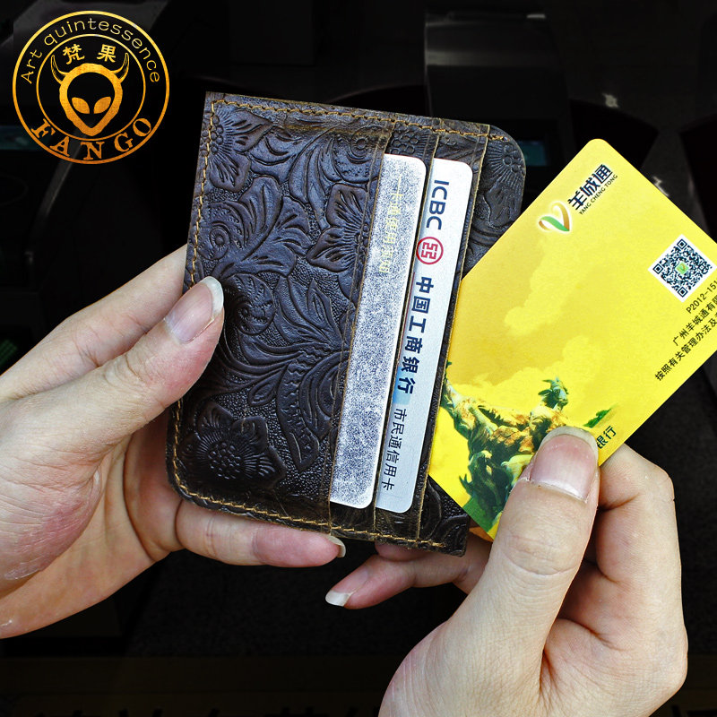 Original handmade leather card bag mini first layer cowhide men's and women's retro card bag ultra-thin crazy horse leather driver's license bag lettering