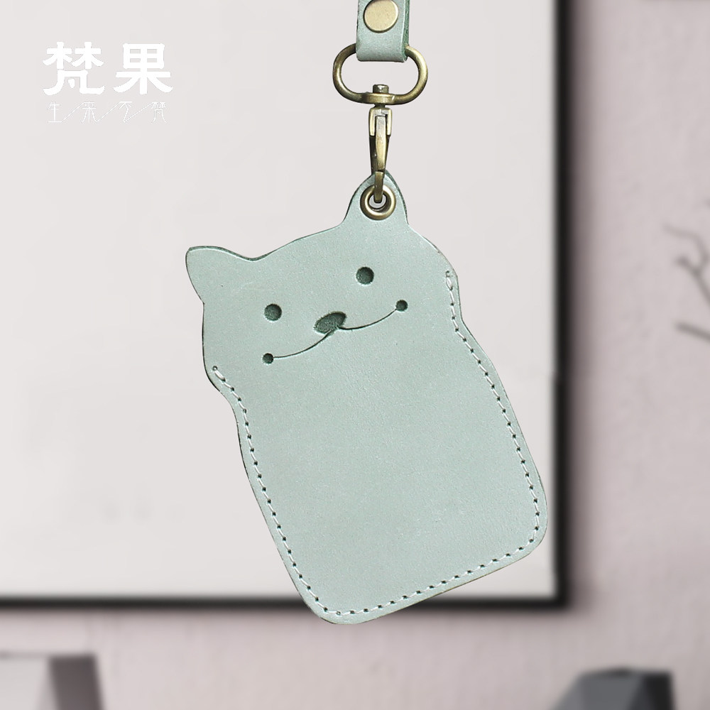 Handmade leather bus card card sleeve cowhide retro cartoon subway meal card card sleeve creative access control card protective sleeve tide