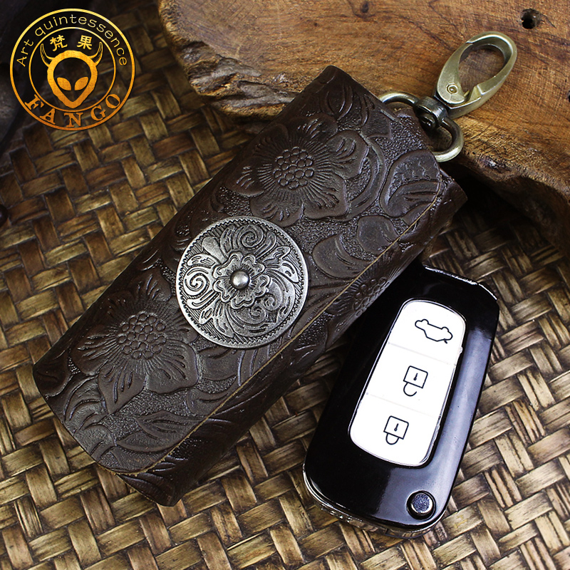 Original handmade leather car key case men and women leather retro key case universal waist car key chain