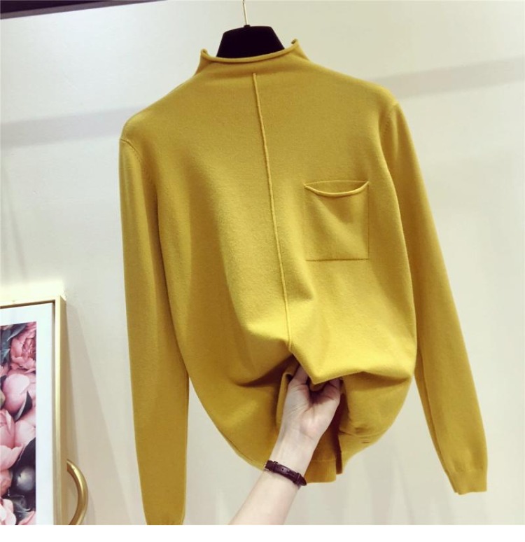 Áo dệt kim nữ tay dài mùa thu 2018 phiên bản Hàn Quốc mới của áo sơ mi cổ cao bán đáy áo len rộng rãi áo len mỏng ao khoac len dep