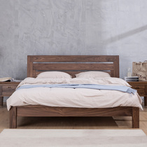 Full solid wood double bed 1 8 meters Nordic master bedroom 1 5 high box bed storage bed Black Walnut new Chinese bed bedroom