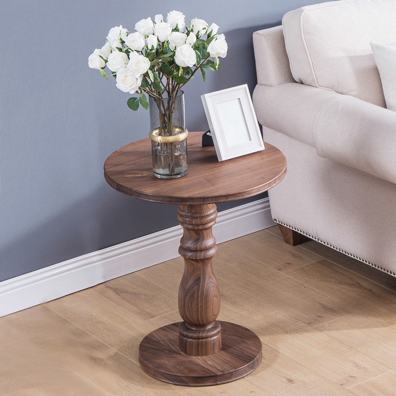 Zobilin pure solid wood side table American small coffee table Double round corner living room black Walnut side table simple