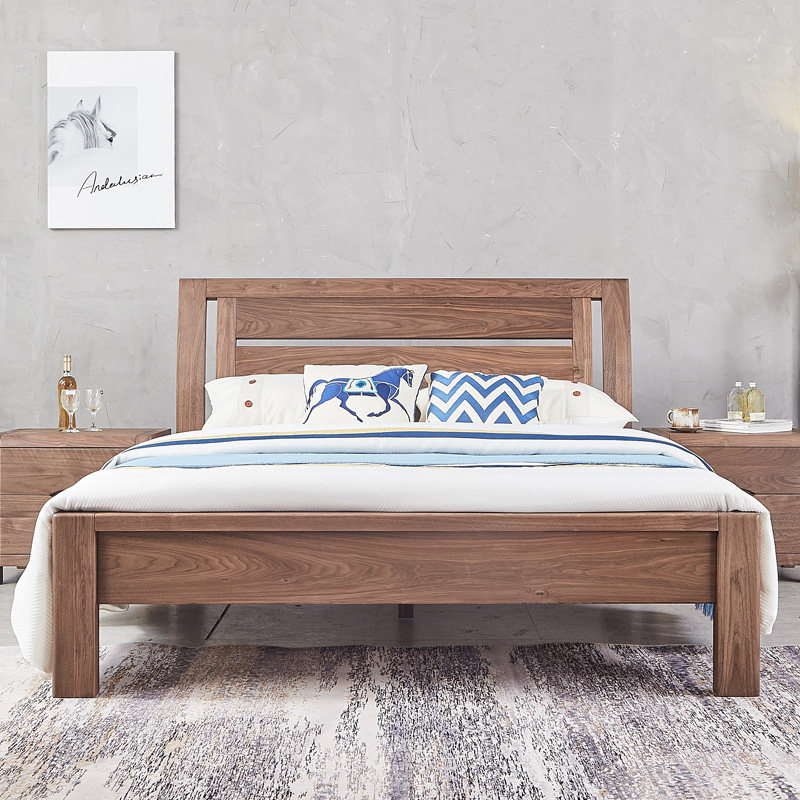 Zolpirim Black Walnuts Solid Wood Bed Elevated Sub Bed New Chinese Style 1 5 m 1 8 Solid Wood Bed Double Bed Master Bedroom