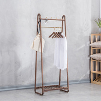 Black walnut solid wood hanger Floor-to-ceiling coat rack Nordic bedroom hanging clothes change shoe stool One-piece hanger hanger