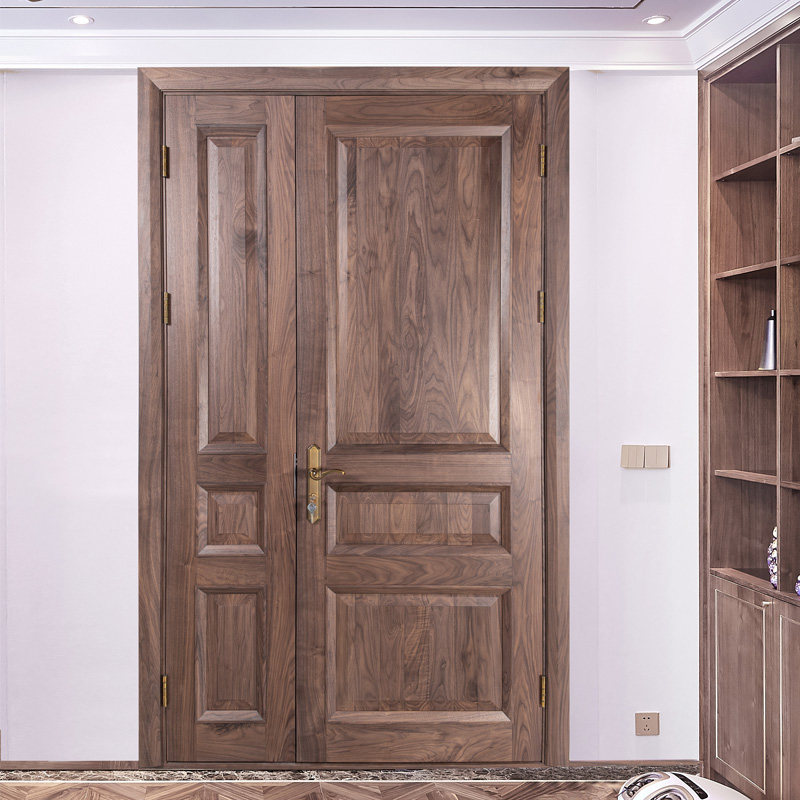 New Chinese solid wood primary-secondary door double door wooden door wood door Villa Open Door Bedroom Home indoor door log door Customized