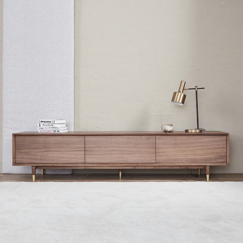 Zobilin Black Walnut Wood TV Cabinet Light Lavish Tea Table TV Cabinet Mix New Chinese Solid Wood TV Cabinet Living Room