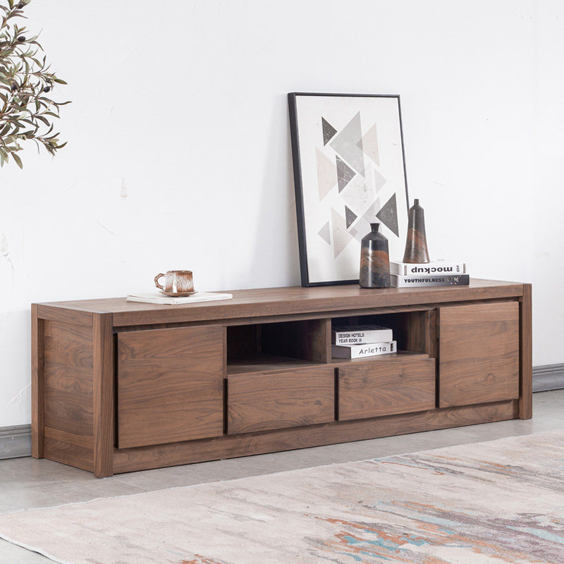 Zobilin Black Walnut Wood TV Cabinet Full Solid Wood Living Room TV Cabinet New Chinese Wooden TV Cabinet