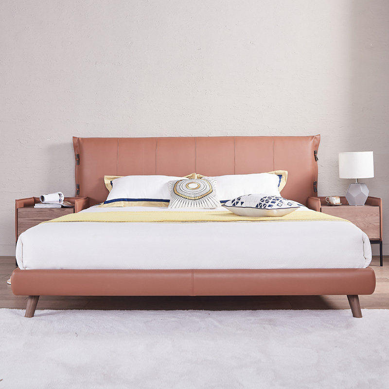 Zobilin light luxury soft foreskin bed master bedroom king bed modern minimalist double bed Italian minimalist bed pleasant leather bed