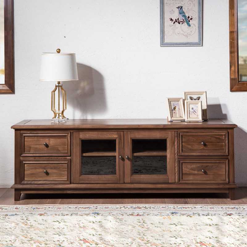 Zobilin Black Walnuts Solid Wood TV Enclosure American Living-room TV Cabinet Tea Table Combined Whole TV Cabinet Ground Cabinet