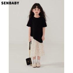 senbaby ເດັກຍິງ dress ເດັກນ້ອຍ summer skirt ເດັກຍິງພາສາເກົາຫຼີສະຫມໍ່າສະເຫມີສັ້ນເສື້ອທີເຊີດ patchwork casual skirt