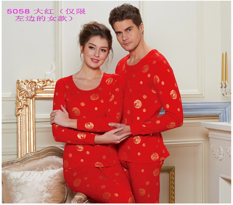 Ý Dalai cotton trung niên táo tàu red in ladies đồ lót phù hợp với mùa thu quần áo dài quần cotton áo len ấm