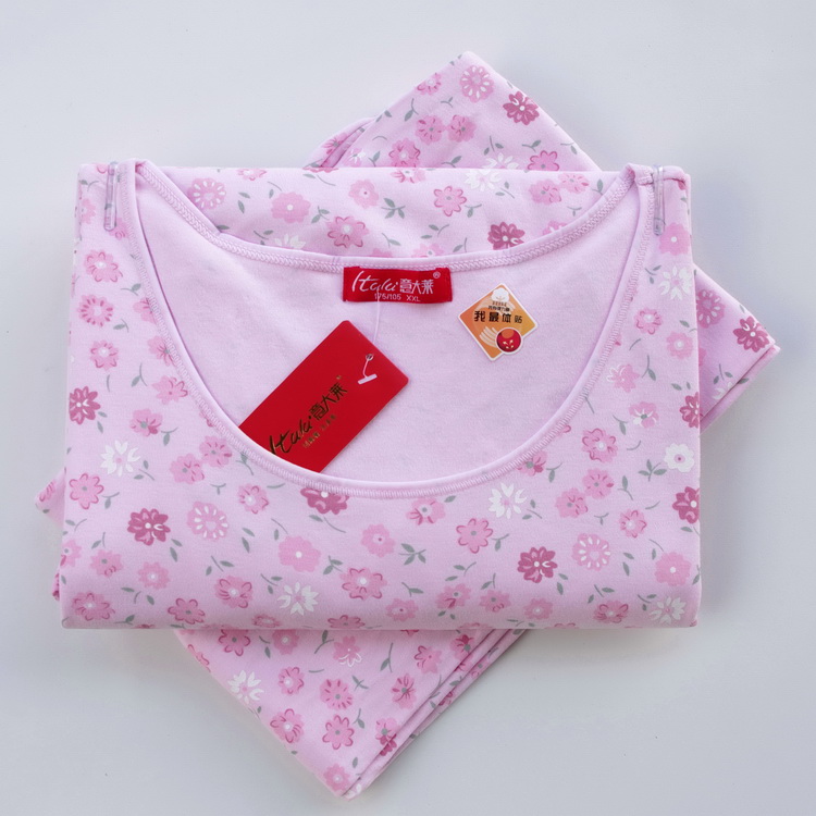 Ý Dalai cotton trung niên táo tàu red in ladies đồ lót phù hợp với mùa thu quần áo dài quần cotton áo len ấm