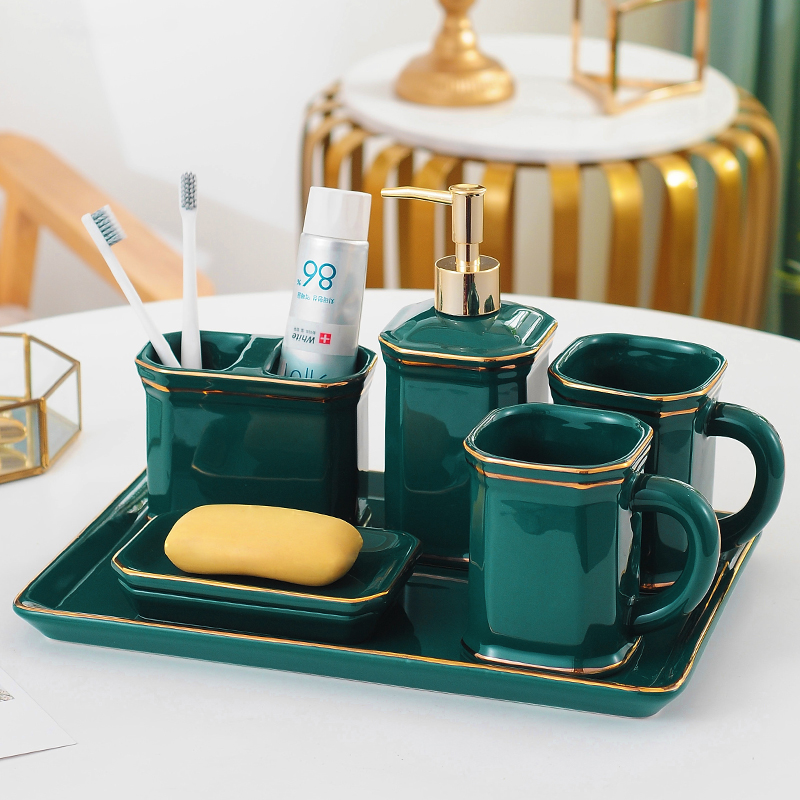 Light luxury European ceramic bathroom five-piece set wash set bathroom toiletries dressing room mouthwash Cup toothbrush cup kit