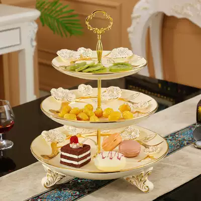 European-style ceramic dried fruit plate Three-layer afternoon tea heart plate Multi-layer fruit skewer plate Wedding cake dessert plate rack basket