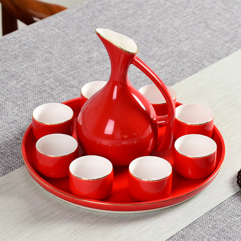 Ceramic Wine With Wine Distributor With Plate Chinese Imitation Ancient Liquor Spirits Small Wine Cups A Pot Of Eight Cups Wedding Gifts Gift Suits